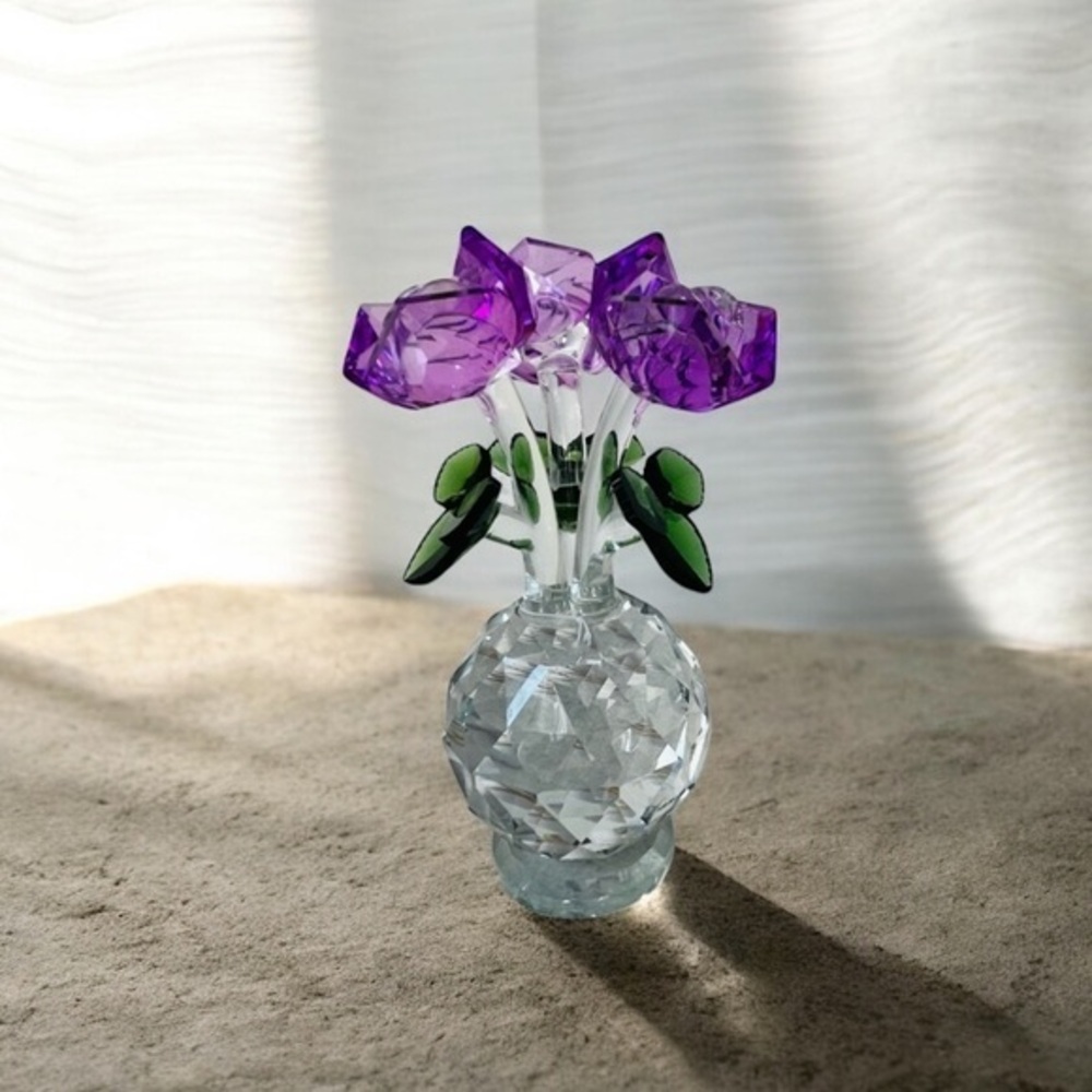Crystal Flower Bouquet with Purple roses Accents